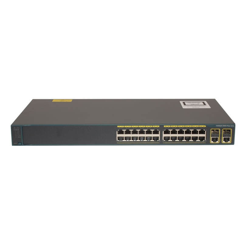 Cisco 2960 Series switch with (24) 10/100 Ethernet ports and (2) fixed 10/100/1000 Ethernet uplink ports