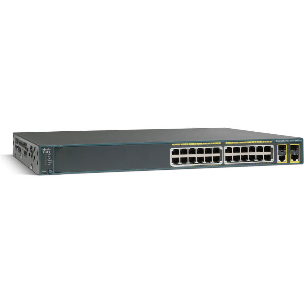Cisco  WS-C2960+24TC-L 2960 Series switch with (24) 10/100 Ethernet ports and (2) fixed 10/100/1000 Ethernet uplink ports & 2 SFP Ports